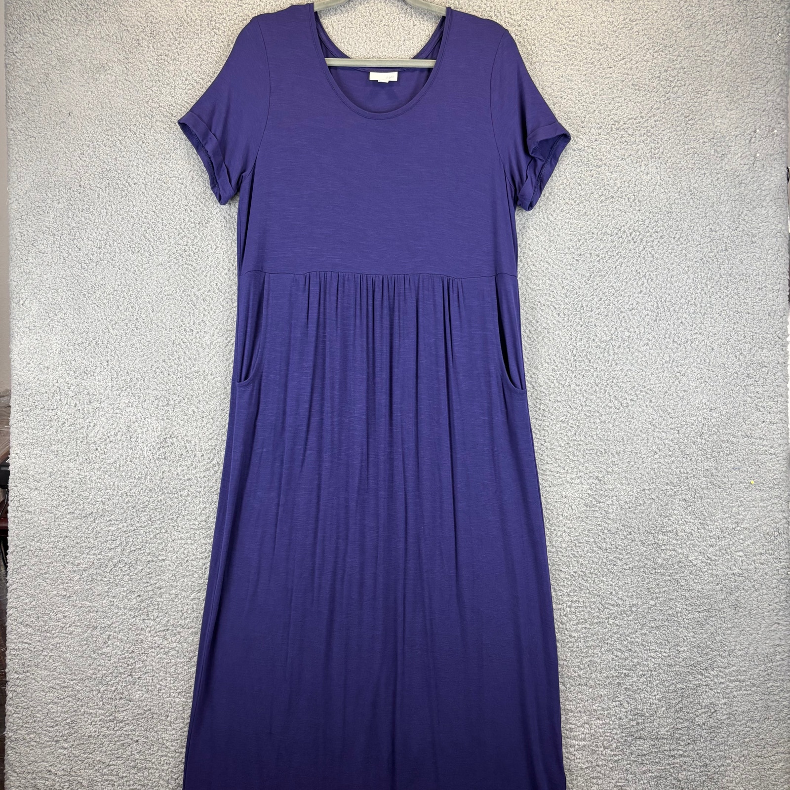 J Jill Maxi Dress Medium Tall Purple Beachy Jersey Knit Stretch Comfort Pockets